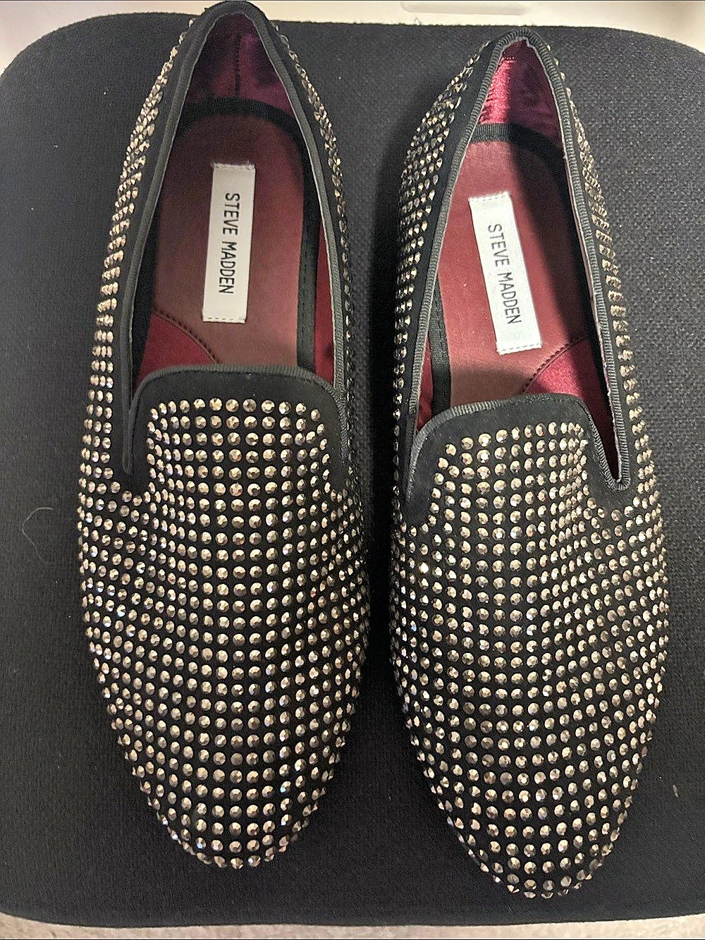 Steve Madden Caviarr Rhinestone Loafer Studded Flats in Black